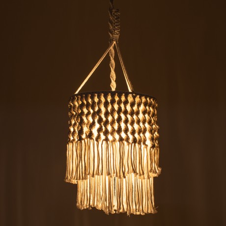 ALGERIA  Boho Κρεμαστό Φωτιστικό Μακραμέ Μονόφωτο 1 x E27 IP20 Μπεζ Ύφασμα - Μ30 x Π30 x Υ40cm