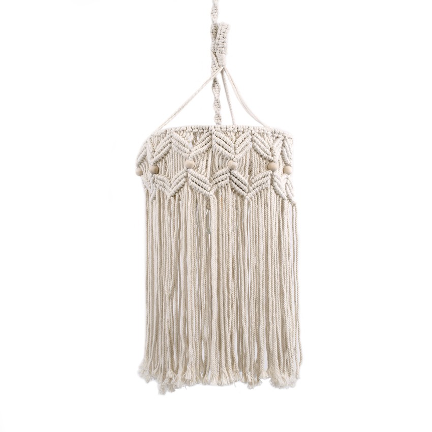 CONGO  Boho Κρεμαστό Φωτιστικό Μακραμέ Μονόφωτο 1 x E27 IP20 Μπεζ Ύφασμα - Μ30 x Π30 x Υ50cm