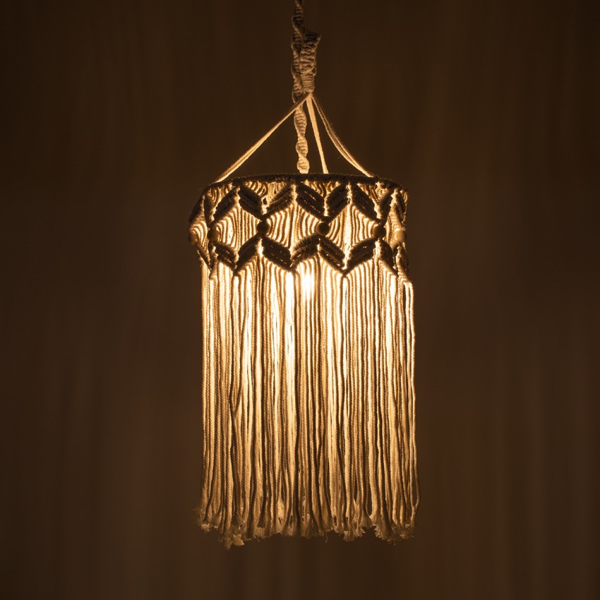 CONGO  Boho Κρεμαστό Φωτιστικό Μακραμέ Μονόφωτο 1 x E27 IP20 Μπεζ Ύφασμα - Μ30 x Π30 x Υ50cm