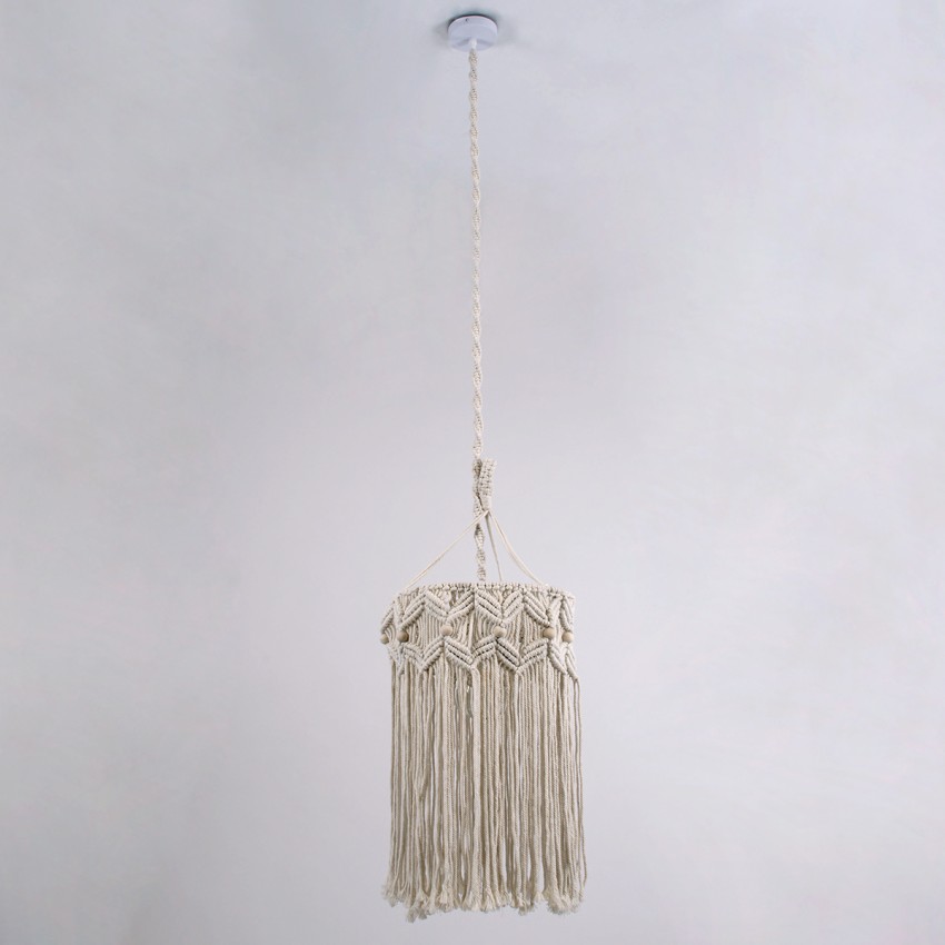 CONGO  Boho Κρεμαστό Φωτιστικό Μακραμέ Μονόφωτο 1 x E27 IP20 Μπεζ Ύφασμα - Μ30 x Π30 x Υ50cm