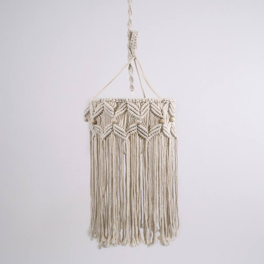 CONGO  Boho Κρεμαστό Φωτιστικό Μακραμέ Μονόφωτο 1 x E27 IP20 Μπεζ Ύφασμα - Μ30 x Π30 x Υ50cm