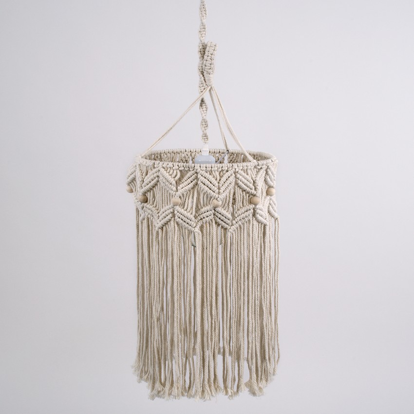 CONGO  Boho Κρεμαστό Φωτιστικό Μακραμέ Μονόφωτο 1 x E27 IP20 Μπεζ Ύφασμα - Μ30 x Π30 x Υ50cm