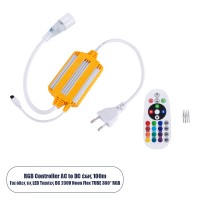 RGB Controller με Ασύρματο Χειριστήριο IR - Μεταλλάκτης Τροφοδοσίας AC/DC 230V IP68 για TUBE 360° Degree Neon Flex LED RGB 4 Pin Max 1500W - Έως 100 Μέτρα