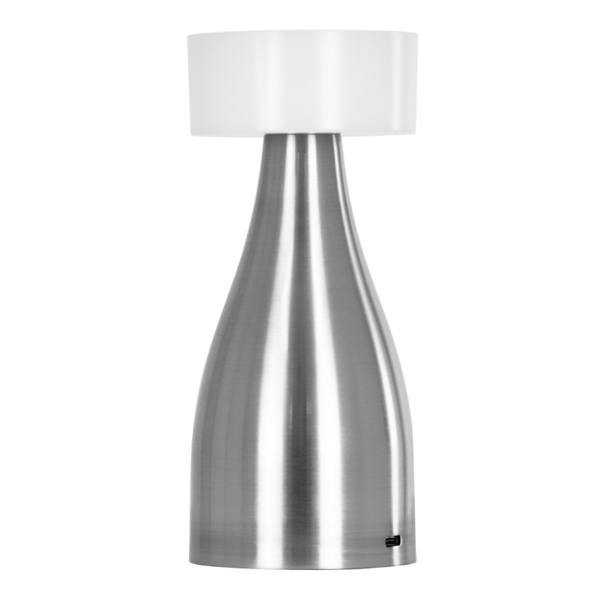 DOLLY  Μοντέρνο Επιτραπέζιο Φωτιστικό Πορτατίφ LED 1.5W 105lm 120° DC 5V Επαναφορτιζόμενο με Μπαταρία Li-ion 1800mAh - Διακόπτη Αφής με 3 Εναλλαγές Φωτισμού CCT Θερμό - Φυσικό - Ψυχρό 1500K - 4500K - 6000K Dimmable - D9 x 21cm - Ασημί