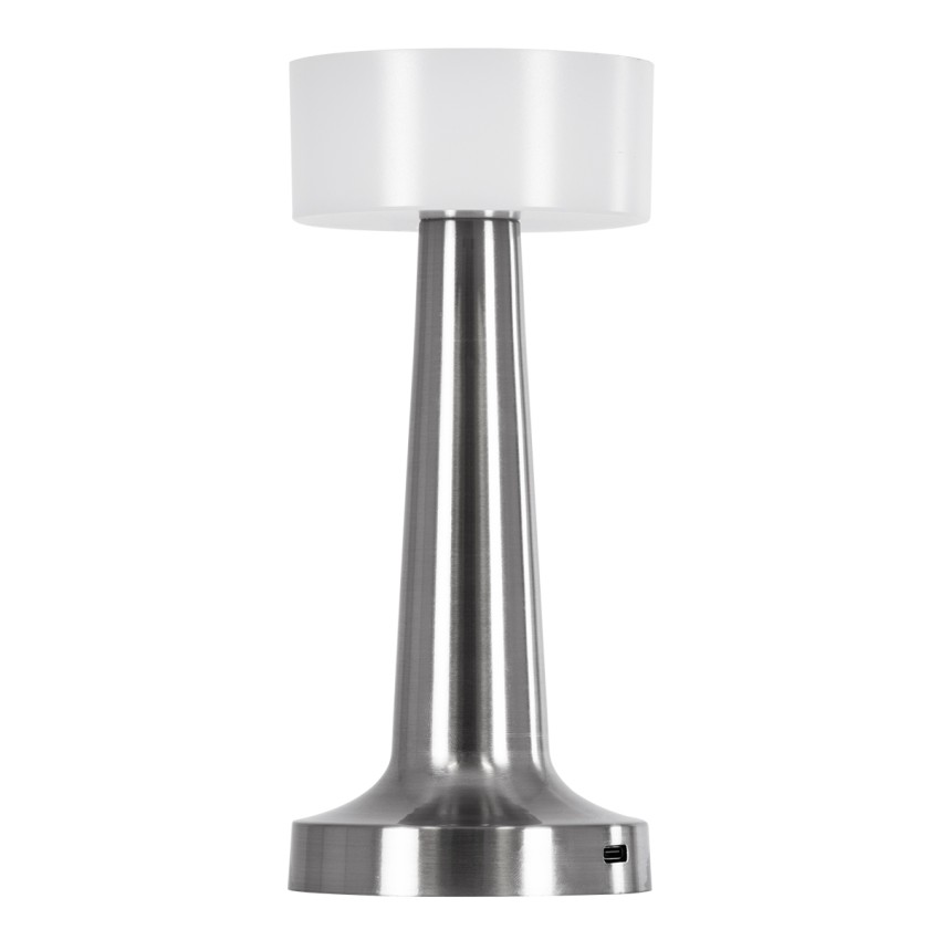 NANNA  Μοντέρνο Επιτραπέζιο Φωτιστικό Πορτατίφ LED 1.5W 105lm 120° DC 5V Επαναφορτιζόμενο με Μπαταρία Li-ion 1800mAh - Διακόπτη Αφής με 3 Εναλλαγές Φωτισμού CCT Θερμό - Φυσικό - Ψυχρό 1500K - 4500K - 6000K Dimmable - D9 x 21cm - Ασημί