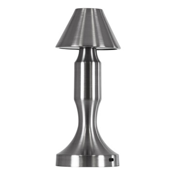 LUNNA  Μοντέρνο Επιτραπέζιο Φωτιστικό Πορτατίφ LED 1.5W 105lm 120° DC 5V Επαναφορτιζόμενο με Μπαταρία Li-ion 1800mAh - Διακόπτη Αφής με 3 Εναλλαγές Φωτισμού CCT Θερμό - Φυσικό - Ψυχρό 1500K - 4500K - 6000K Dimmable - D9 x 23cm - Ασημί