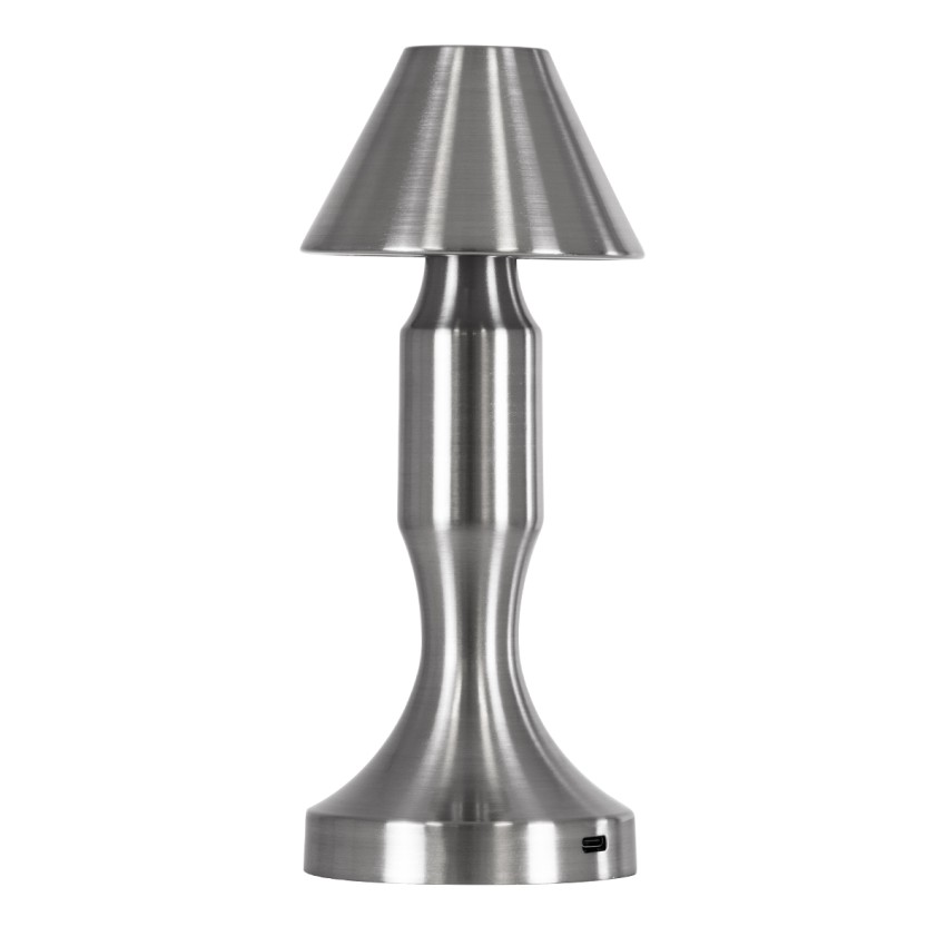 LUNNA  Μοντέρνο Επιτραπέζιο Φωτιστικό Πορτατίφ LED 1.5W 105lm 120° DC 5V Επαναφορτιζόμενο με Μπαταρία Li-ion 1800mAh - Διακόπτη Αφής με 3 Εναλλαγές Φωτισμού CCT Θερμό - Φυσικό - Ψυχρό 1500K - 4500K - 6000K Dimmable - D9 x 23cm - Ασημί