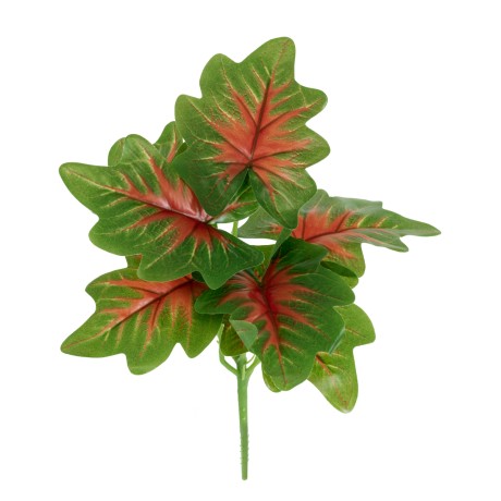 CALADIUM  Τεχνητό Φυτό Καλάδιο - Μπουκέτο Διακοσμητικών Φυτών - Κλαδιών με Φύλλωμα Πράσινο - Κόκκινο - Κίτρινο Υ28cm