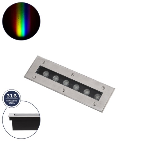 GLOBOSTAR® UNDERGROUND-REMVI  Χωνευτή Μπάρα Φωτισμού Wall Washer LED 9W 765lm 10° DC 24V Αδιάβροχο IP68 RGBW Dimmable DMX512 - Ανοξείδωτο Ατσάλι 304 - Μ30 x Π9 x Υ8.5cm / Q28.5 x 7.5cm