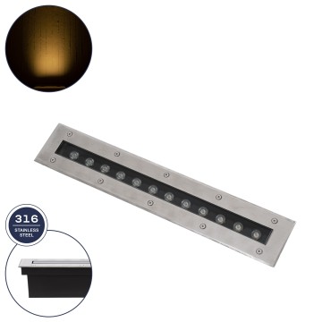 GLOBOSTAR® UNDERGROUND-REMVI  Χωνευτή Μπάρα Φωτισμού Wall Washer LED 12W 1080lm 10° DC 24V Αδιάβροχο IP68 Θερμό Λευκό 2700K Dimmable - Ανοξείδωτο Ατσάλι 304 - Μ50 x Π7.4 x Υ7cm / Q48.5 x 7.5cm