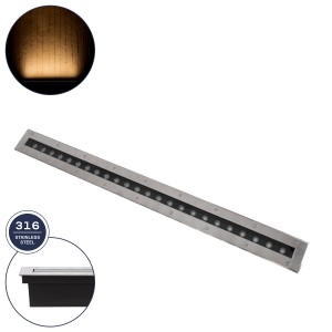 GLOBOSTAR® UNDERGROUND-REMVI  Χωνευτή Μπάρα Φωτισμού Wall Washer LED 24W 2160lm 10° DC 24V Αδιάβροχο IP68 Θερμό Λευκό 2700K Dimmable - Ανοξείδωτο Ατσάλι 304 - Μ100 x Π9 x Υ7.2cm / Q98.2 x 7.6cm