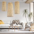 CALERO  Boho Μοντέρνο Κρεμαστό Πλέγμα Μονόφωτο 1 x E27 IP20 Μπεζ Ξύλο - Μ25 x Π25 x Υ50cm