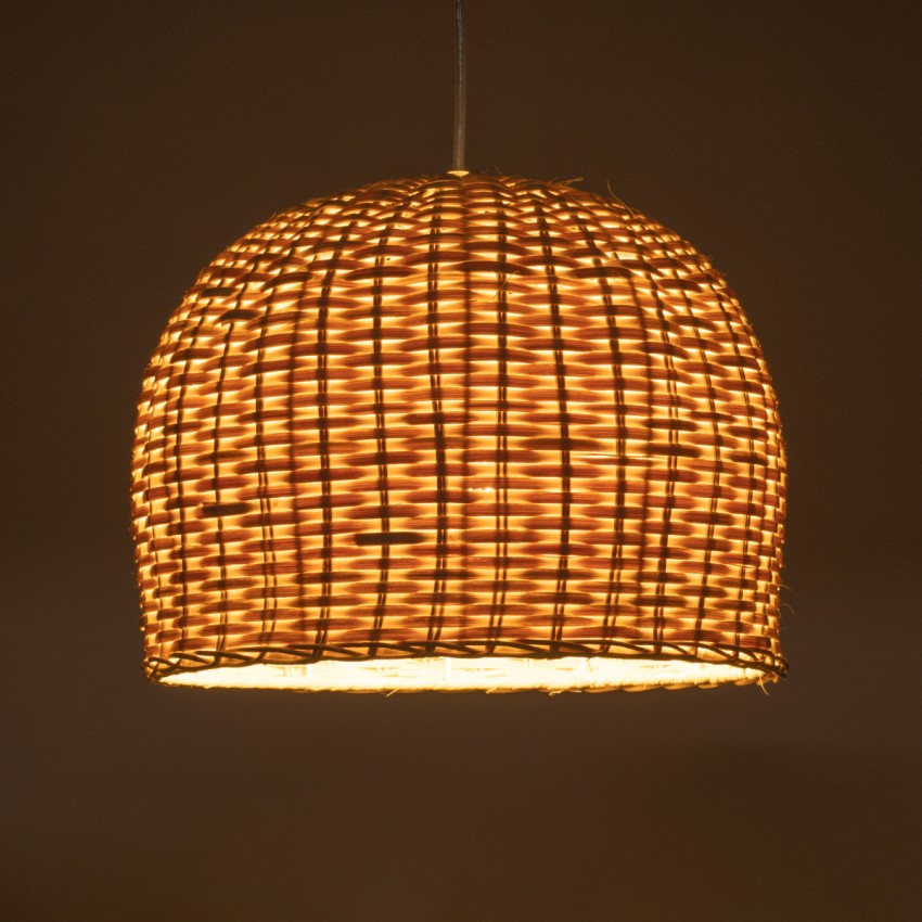 BERMUDA  Boho Κρεμαστό Φωτιστικό Καμπάνα Μονόφωτο 1 x E27 IP20 Μπεζ Ξύλο - Μ31 x Π31 x Y22cm
