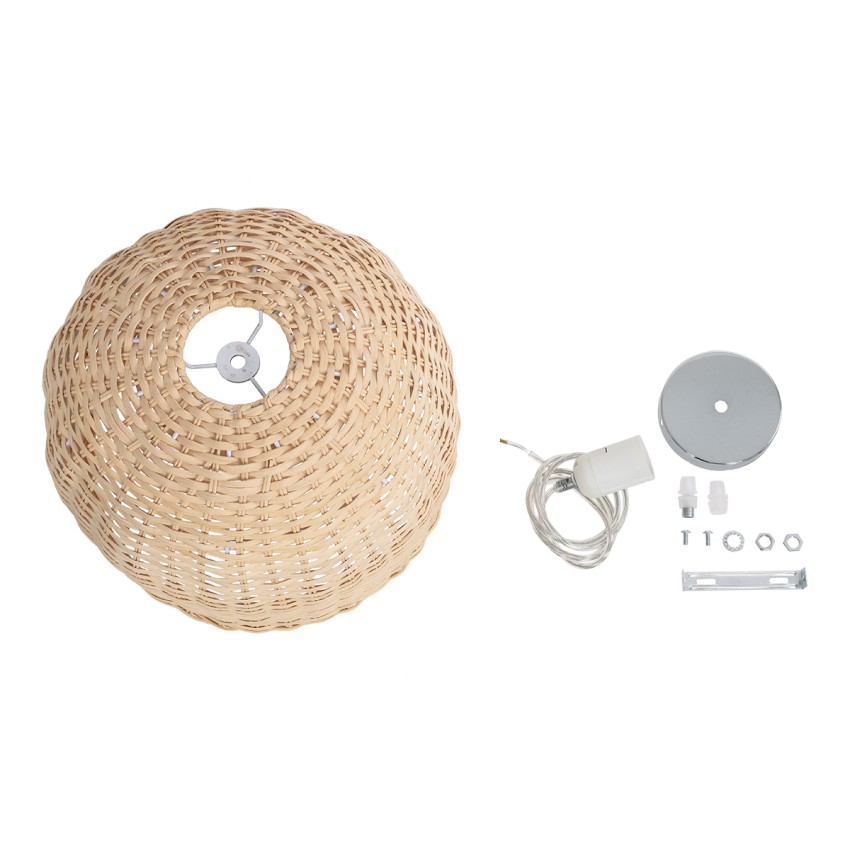 BERMUDA  Boho Κρεμαστό Φωτιστικό Καμπάνα Μονόφωτο 1 x E27 IP20 Μπεζ Ξύλο - Μ31 x Π31 x Y22cm