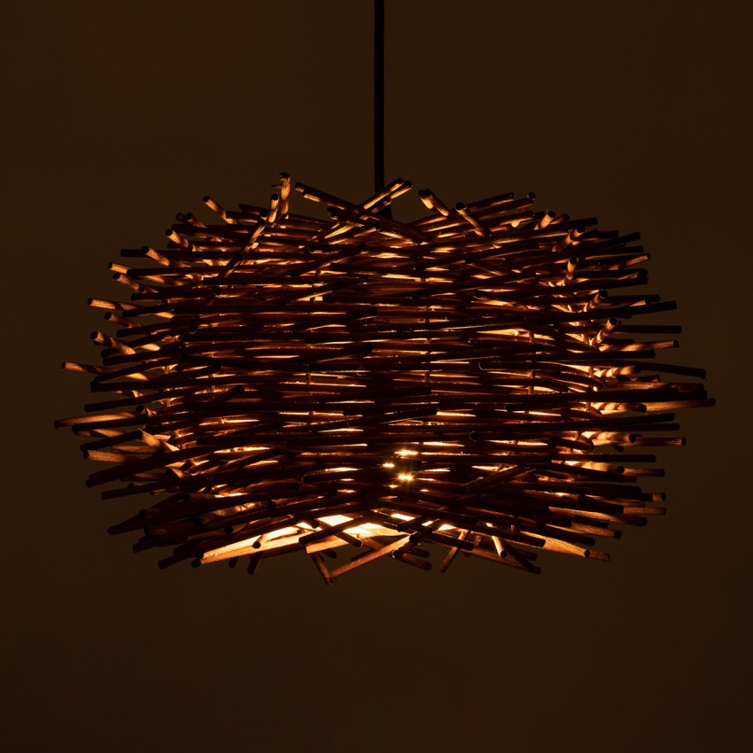 MINORCA  Boho Κρεμαστό Φωτιστικό Ανάρτηση Μονόφωτο 1 x E27 IP20 Καφέ Ξύλο - Μ30 x Π30 x Y18cm