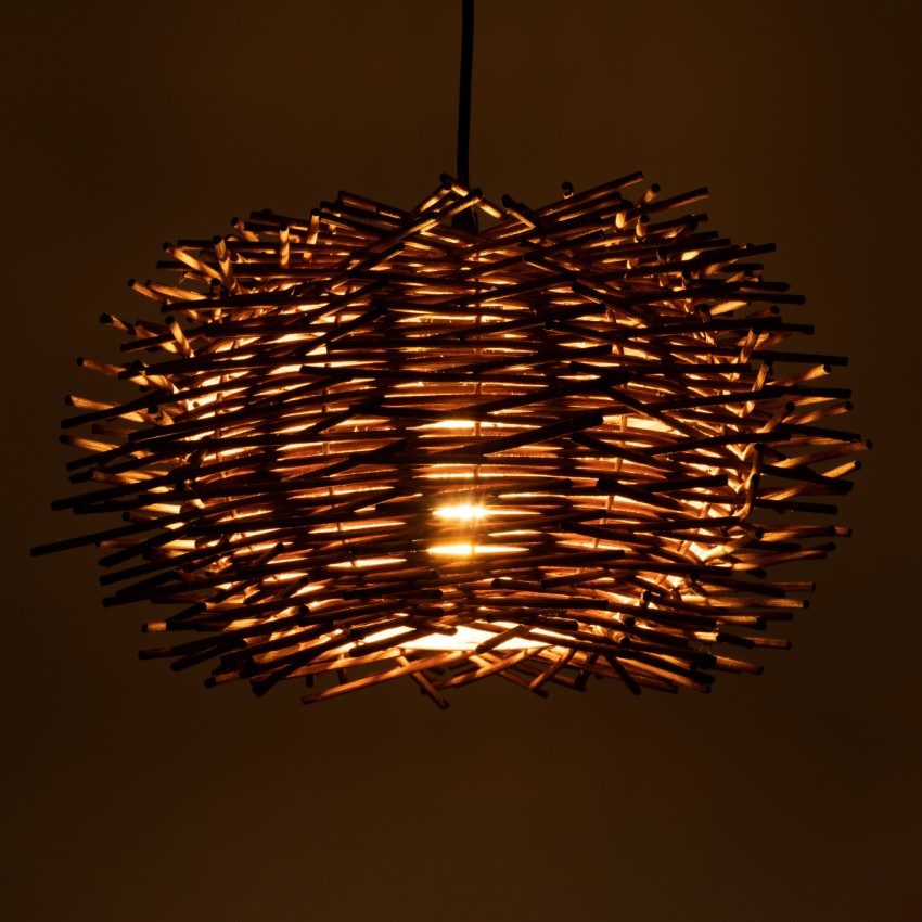 MINORCA  Boho Κρεμαστό Φωτιστικό Ανάρτηση Μονόφωτο 1 x E27 IP20 Καφέ Ξύλο - Μ35 x Π35 x Y23cm