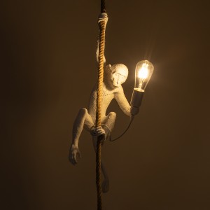 APES  Μοντέρνο Κρεμαστό Φωτιστικό Φιγούρα Μονόφωτο 1 x E27 IP20 Λευκό Πλαστικό με Μπεζ Σχοινί - Μ26 x Π28 x Υ69cm