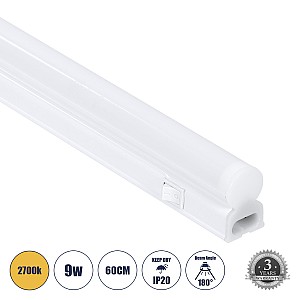TUBO  Γραμμικό Φωτιστικό Οροφής Linear LED Τύπου T5 Επεκτεινόμενο 9W 864lm 180° AC 220-240V IP20 Πάγκου Κουζίνας με Διακόπτη On/Off Μ60 x Π2.2 x Υ3.5cm Θερμό Λευκό 2700K - Λευκό