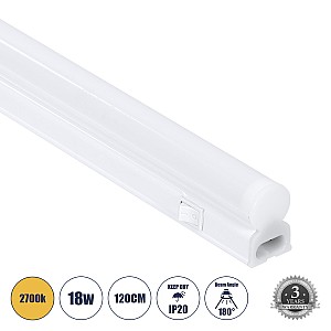 TUBO  Γραμμικό Φωτιστικό Οροφής Linear LED Τύπου T5 Επεκτεινόμενο 18W 1728lm 180° AC 220-240V IP20 Πάγκου Κουζίνας με Διακόπτη On/Off Μ120 x Π2.2 x Υ3.5cm Θερμό Λευκό 2700K - Λευκό