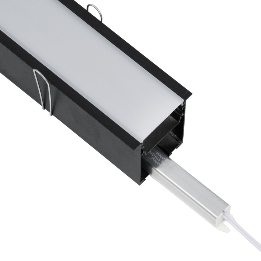RECESS-PROFILE  Προφίλ Αλουμινίου - Βάση & Ψύκτρα Ταινίας LED με Λευκό Γαλακτερό Κάλυμμα - Χωνευτή Χρήση - Πατητό Κάλυμμα - Μαύρο - 3 Μέτρα - Μ300 x Π7.5 x Υ7cm