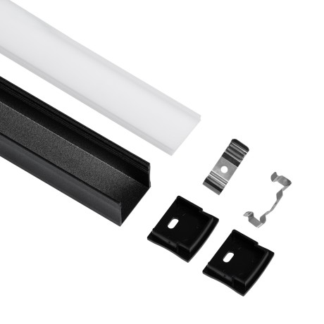 GLOBOSTAR® ALP-LINEAR LIGHTLINE  Επιφανειακό Προφίλ Αλουμινίου με Λευκό Γαλακτερό Πατητό Κάλυμμα για Ταινίες LED IP20 - Μαύρο & Λευκό - Μ300 x Π2.3 x Υ2cm - Πακέτο 5 Τεμαχίων