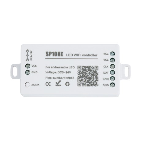 GLOBOSTAR® SP108E  WiFi 2.4G Ψηφιακός Pixel Addressable Controller DC 5-12-24V IP20 - WiFi 2.4G - SPI/TTL Protocol 2048 IC - Μ8.1 x Π4.3 x Υ2.1cm