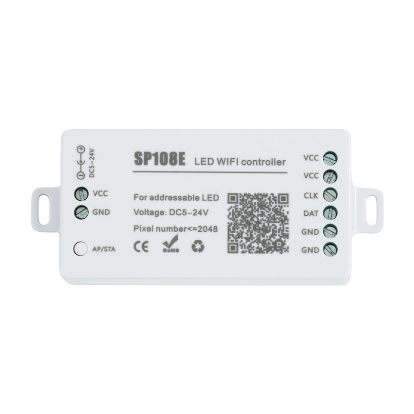 GLOBOSTAR® SP108E  WiFi 2.4G Ψηφιακός Pixel Addressable Controller DC 5-12-24V IP20 - WiFi 2.4G - SPI/TTL Protocol 2048 IC - Μ8.1 x Π4.3 x Υ2.1cm