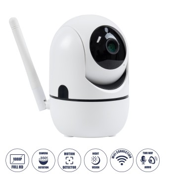Table Camera WiFi HD 1080P 3MP 350° Two Way Audio & Motion Detection - Night Vision - Επιτραπέζια Κάμερα WiFi HD 1080P 350° Διπλή Κατέυθυνση Ομιλίας με Ανιχνευτή Κίνησης - Following Face Auto Tracking - Λευκό