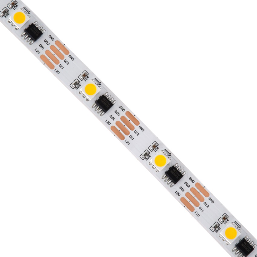 Digital Pixel Addressable Strip 4 PIN - Ψηφιακή Ταινία LED SMD 5050 9W/m 30LED/m 30PIXEL/m SPI/TTL Protocol IC TM1908 810lm/m 120° DC 12V IP20 Θερμό Λευκό 2700K - Λευκό Σώμα - Μ5000 x Π10 x Υ2mm - Συσκευασία 5 Μέτρων