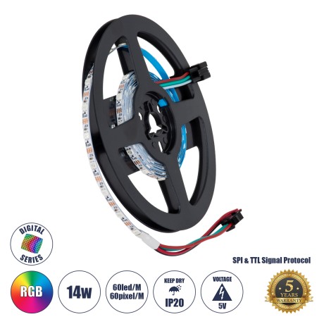 Digital Pixel Addressable Strip Ultra Slim 3 PIN - Nano Ψηφιακή Ταινία LED SMD 3535 14W/m 60LED/m 60PIXEL/m SPI/TTL Protocol IC WS2812/SK6812 1152lm/m 120° DC 5V IP20 RGB - Λευκό Σώμα - Μ2000 x Π4 x Υ1mm - Συσκευασία 2 Μέτρων - 5 Χρόνια Εγγύη