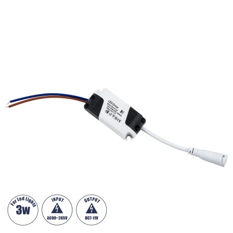Πλαστικό Τροφοδοτικό SELV για Προϊόντα LED 3W - AC 220-240V σε DC 7-11V - IP20 L6 x W3 x H2cm