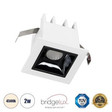 LUMINAR SUPERIOR  Χωνευτό LED Spot Downlight TrimLess 2W 280lm 36° AC 220-240V IP20 Μ4.3 x Π4.3 x Υ4.5cm - Λευκό με Μαύρο Κάτοπτρο - Φυσικό Λευκό 4500K - Bridgelux High Lumen Chip Gen2 - TÜV Certified Driver