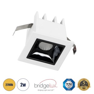 LUMINAR SUPERIOR  Χωνευτό LED Spot Downlight TrimLess 2W 270lm 36° AC 220-240V IP20 Μ4.3 x Π4.3 x Υ4.5cm - Λευκό με Μαύρο Κάτοπτρο - Θερμό Λευκό 2700K - Bridgelux High Lumen Chip Gen2 - TÜV Certified Driver