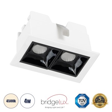 LUMINAR SUPERIOR  Χωνευτό LED Spot Downlight TrimLess 4W 560lm 36° AC 220-240V IP20 Μ7.5 x Π4.3 x Υ4.5cm - Λευκό με Μαύρο Κάτοπτρο - Φυσικό Λευκό 4500K - Bridgelux High Lumen Chip Gen2 - TÜV Certified Driver