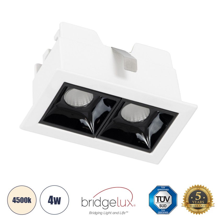 LUMINAR SUPERIOR  Χωνευτό LED Spot Downlight TrimLess 4W 560lm 36° AC 220-240V IP20 Μ7.5 x Π4.3 x Υ4.5cm - Λευκό με Μαύρο Κάτοπτρο - Φυσικό Λευκό 4500K - Bridgelux High Lumen Chip Gen2 - TÜV Certified Driver
