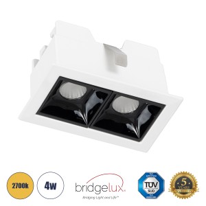 LUMINAR SUPERIOR  Χωνευτό LED Spot Downlight TrimLess 4W 540lm 36° AC 220-240V IP20 Μ7.5 x Π4.3 x Υ4.5cm - Λευκό με Μαύρο Κάτοπτρο - Θερμό Λευκό 2700K - Bridgelux High Lumen Chip Gen2 - TÜV Certified Driver