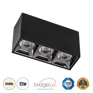 LUMINAR SUPERIOR  Επιφανειακό LED Spot Downlight TrimLess 12W 1680lm 36° AC 220-240V IP20 Μ11.8 x Π4.2 x Υ6.6cm - Μαύρο με Κάτοπτρο Χρωμίου - Φυσικό Λευκό 4500K - Bridgelux High Lumen Chip Gen2 - TÜV Certified Driver