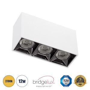 LUMINAR SUPERIOR  Επιφανειακό LED Spot Downlight TrimLess 12W 1620lm 36° AC 220-240V IP20 Μ11.8 x Π4.2 x Υ6.6cm - Λευκό με Κάτοπτρο Χρωμίου - Θερμό Λευκό 2700K - Bridgelux High Lumen Chip Gen2 - TÜV Certified Driver