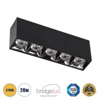 LUMINAR SUPERIOR  Επιφανειακό LED Spot Downlight TrimLess 20W 2700lm 36° AC 220-240V IP20 Μ19.5 x Π4.2 x Υ6.6cm - Μαύρο με Κάτοπτρο Χρωμίου - Θερμό Λευκό 2700K - Bridgelux High Lumen Chip Gen2 - TÜV Certified Driver
