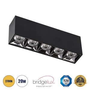 LUMINAR SUPERIOR  Επιφανειακό LED Spot Downlight TrimLess 20W 2700lm 36° AC 220-240V IP20 Μ19.5 x Π4.2 x Υ6.6cm - Μαύρο με Κάτοπτρο Χρωμίου - Θερμό Λευκό 2700K - Bridgelux High Lumen Chip Gen2 - TÜV Certified Driver