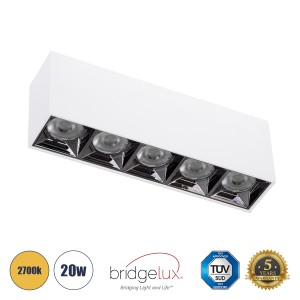 LUMINAR SUPERIOR  Επιφανειακό LED Spot Downlight TrimLess 20W 2700lm 36° AC 220-240V IP20 Μ19.5 x Π4.2 x Υ6.6cm - Λευκό με Κάτοπτρο Χρωμίου - Θερμό Λευκό 2700K - Bridgelux High Lumen Chip Gen2 - TÜV Certified Driver