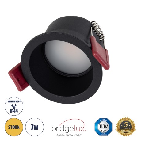 IP  Χωνευτό LED Spot Downlight TrimLess Μπάνιου & WC Φ6.6cm 7W 700lm 45° AC 220-240V IP44 Φ6.6 x Υ5.3cm - Στρόγγυλο - Μαύρο - Θερμό Λευκό 2700K - Bridgelux COB - TÜV Certified Driver
