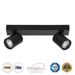 LEONARDO  Μοντέρνο Φωτιστικό Οροφής Ράγα με Κινούμενα Σποτ LED Spot Downlight 20W 2400lm 60° AC 220-240V IP20 Μ32 x Π7 x Υ11.8cm - Μαύρο - Φυσικό Λευκό 4500K - Bridgelux COB