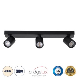 LEONARDO  Μοντέρνο Φωτιστικό Οροφής Ράγα με Κινούμενα Σποτ LED Spot Downlight 30W 3600lm 60° AC 220-240V IP20 Μ52 x Π7 x Υ11.8cm - Μαύρο - Φυσικό Λευκό 4500K - Bridgelux COB