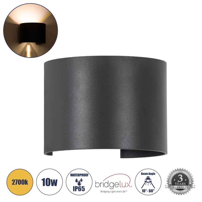 AXIS-R  Φωτιστικό Τοίχου - Απλίκα Αρχιτεκτονικού Φωτισμού Εσωτερικού/Εξωτερικού Χώρου Up & Down LED 10W 1150lm 10 έως 60° AC 220-240V Αδιάβροχο IP65 Μ10 x Π10 x Υ10cm - Θερμό Λευκό 2700K - Γκρι Ανθρακί- Bridgelux Chip