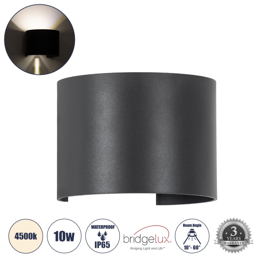 AXIS-R  Φωτιστικό Τοίχου - Απλίκα Αρχιτεκτονικού Φωτισμού Εσωτερικού/Εξωτερικού Χώρου Up & Down LED 10W 1200lm 10 έως 60° AC 220-240V Αδιάβροχο IP65 Μ10 x Π10 x Υ10cm - Φυσικό Λευκό 4500K - Γκρι Ανθρακί- Bridgelux Chip