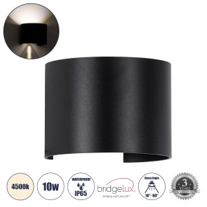 AXIS-R  Φωτιστικό Τοίχου - Απλίκα Αρχιτεκτονικού Φωτισμού Εσωτερικού/Εξωτερικού Χώρου Up & Down LED 10W 1200lm 10 έως 60° AC 220-240V Αδιάβροχο IP65 Μ10 x Π10 x Υ10cm - Φυσικό Λευκό 4500K - Μαύρο - Bridgelux Chip