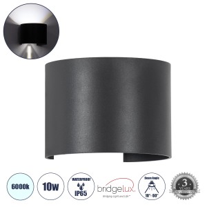 AXIS-R  Φωτιστικό Τοίχου - Απλίκα Αρχιτεκτονικού Φωτισμού Εσωτερικού/Εξωτερικού Χώρου Up & Down LED 10W 1250lm 10 έως 60° AC 220-240V Αδιάβροχο IP65 Μ10 x Π10 x Υ10cm - Ψυχρό Λευκό 6000K - Γκρι Ανθρακί- Bridgelux Chip