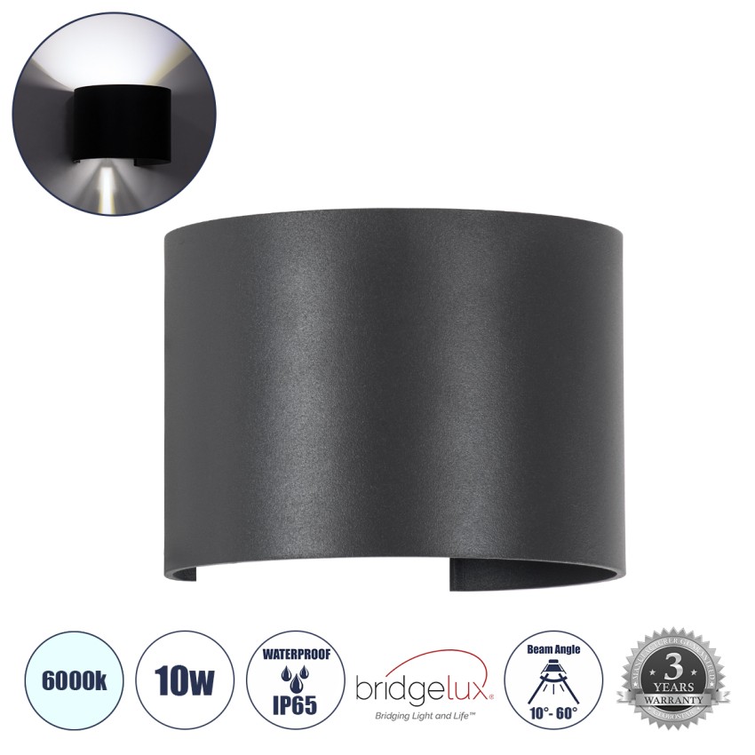 AXIS-R  Φωτιστικό Τοίχου - Απλίκα Αρχιτεκτονικού Φωτισμού Εσωτερικού/Εξωτερικού Χώρου Up & Down LED 10W 1250lm 10 έως 60° AC 220-240V Αδιάβροχο IP65 Μ10 x Π10 x Υ10cm - Ψυχρό Λευκό 6000K - Γκρι Ανθρακί- Bridgelux Chip