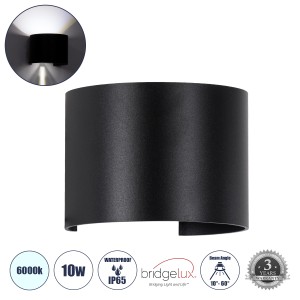 AXIS-R  Φωτιστικό Τοίχου - Απλίκα Αρχιτεκτονικού Φωτισμού Εσωτερικού/Εξωτερικού Χώρου Up & Down LED 10W 1250lm 10 έως 60° AC 220-240V Αδιάβροχο IP65 Μ10 x Π10 x Υ10cm - Ψυχρό Λευκό 6000K - Μαύρο - Bridgelux Chip